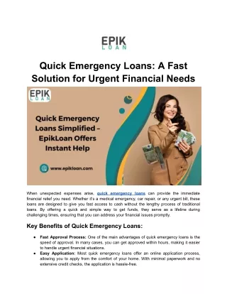 Get Quick Emergency Loans with EpikLoan – Fast & Easy