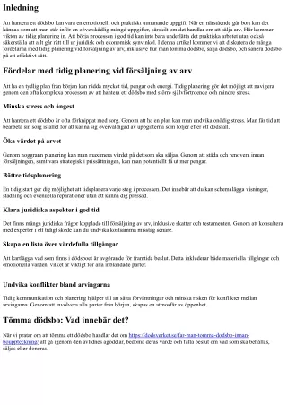 Fördelar med tidig planering vid försäljning av arv