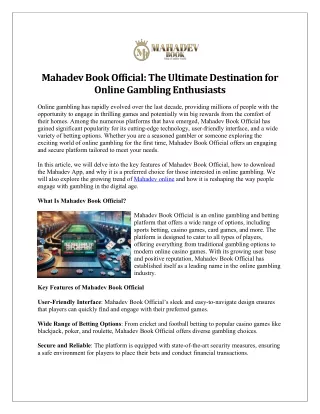 Mahadev Book Official The Ultimate Destination for Online Gambling Enthusiasts