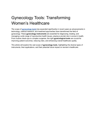 Gynecology Tools Transforming Women’s Healthcare