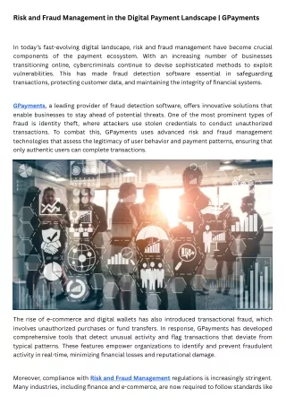 risk and fraud management in the digital payment