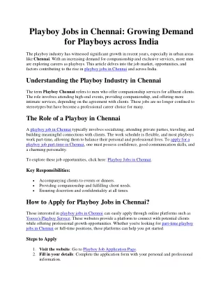 Playboy Jobs in Chennai