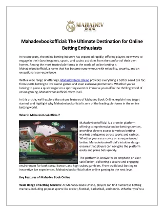 Mahadevbookofficial The Ultimate Destination for Online Betting Enthusiasts