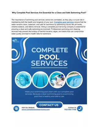Why Complete Pool Services Are Essential for a Clean and Safe Swimming Pool?