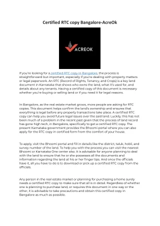 Certified RTC copy Bangalore-AcreOk