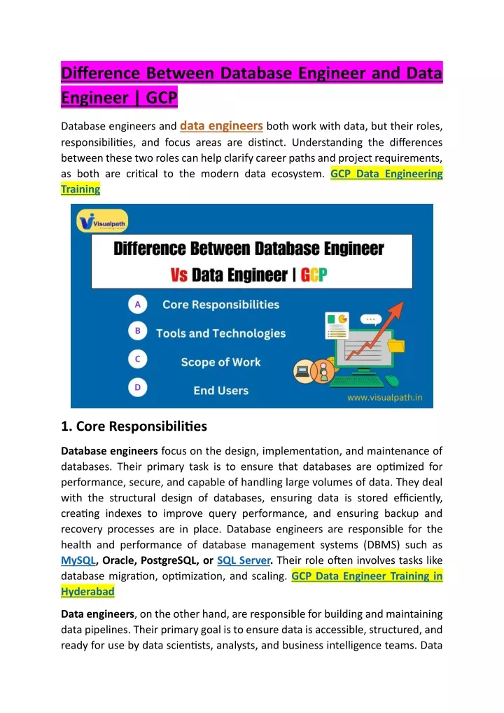 difference between database engineer and data