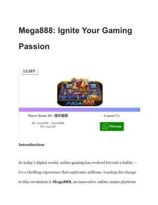 Mega888_ Ignite Your Gaming Passion