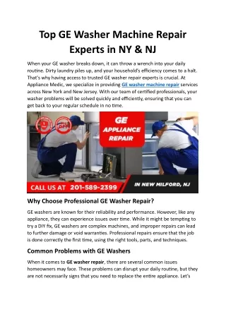 Top GE Washer Machine Repair Experts in NY