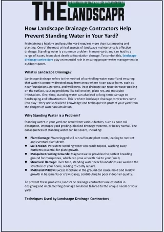 How Landscape Drainage Contractors Help Prevent Standing Water in Your Yard?