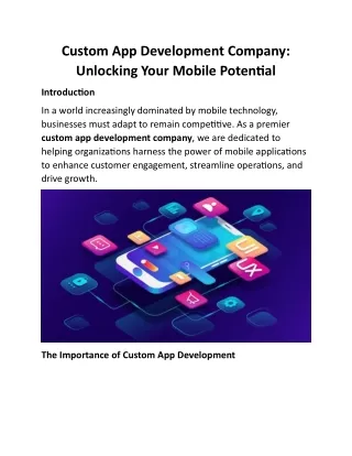 Custom App Development Company: Unlocking Your Mobile Potential
