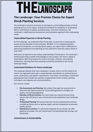 The Landscapr: Your Premier Choice for Expert Shrub Planting Services