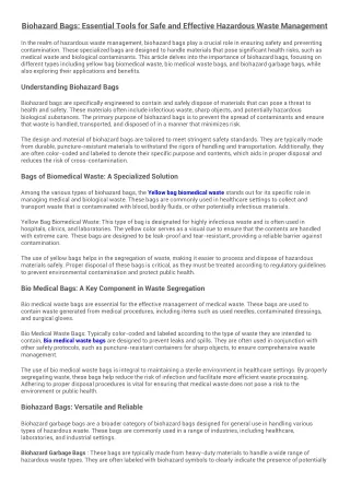 Biohazard Bags: Essential Tools for Safe and Effective Hazardous Waste Managemen