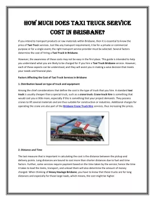 How Much Does Taxi Truck Service Cost in Brisbane