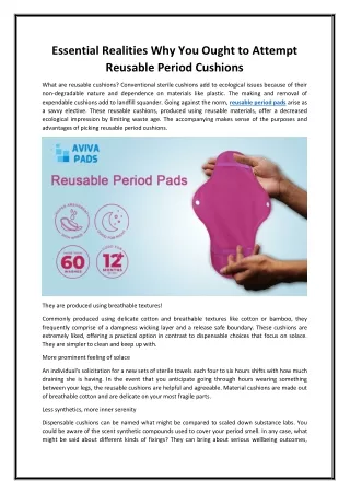 Essential Realities Why You Ought to Attempt Reusable Period Cushions