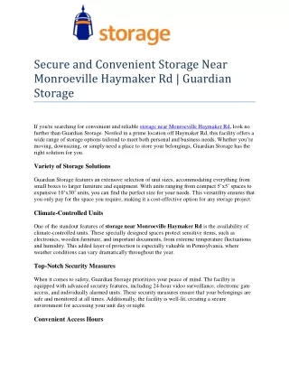 Secure and Convenient Storage Near Monroeville Haymaker Rd