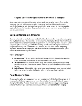 Surgical Solutions for Spine Tumor  Treatment at Medspine