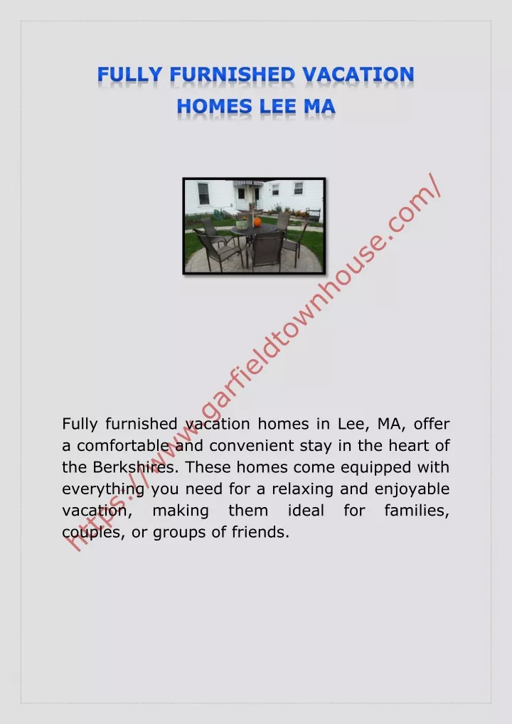 fully furnished vacation homes in lee ma offer