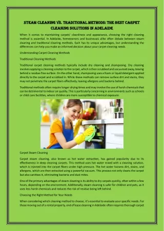 Steam Cleaning vs. Traditional Methods The Best Carpet Cleaning Solutions in Adelaide