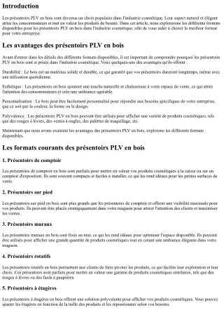 Les différents formats disponibles pour les présentoirs PLV en bois dans l'indus