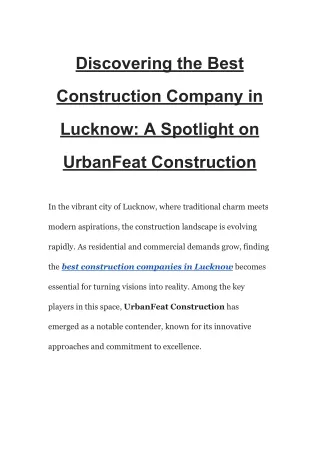 Discovering the Best Construction Company in Lucknow_ A Spotlight on UrbanFeat Construction