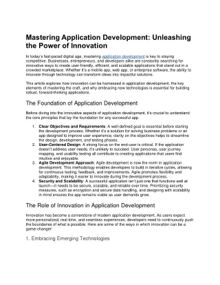 Mastering Application Development: Unleashing the Power of Innovation"
