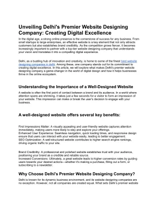 Unveiling Delhi's Premier Website Designing Company: Creating Digital Excellence