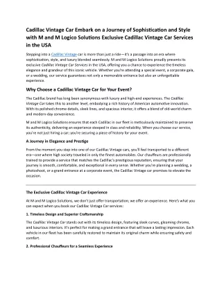 Cadillac Vintage Car Embark on a Journey of Sophistication and Style with M and M Logico Solutions Exclusive Cadillac Vi