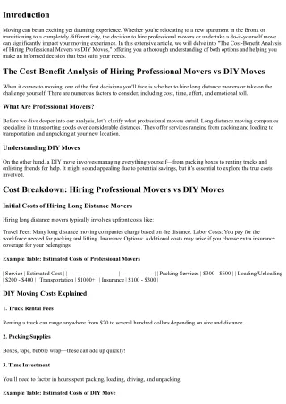 “The Cost-Benefit Analysis of Hiring Professional Movers vs DIY Moves”