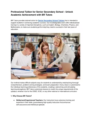 Professional Tuition for Senior Secondary School - Unlock Academic Achievement with BR Tutors