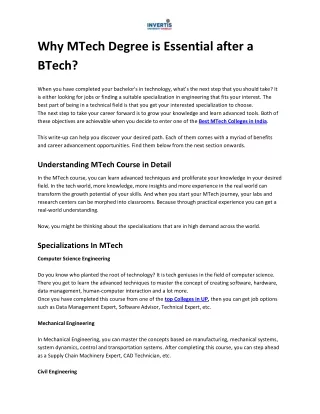 Why MTech Degree is Essential after a BTech?