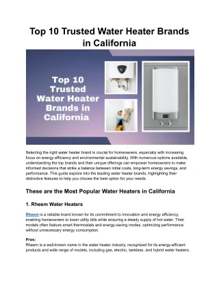 Top 10 Trusted Water Heater Brands in California