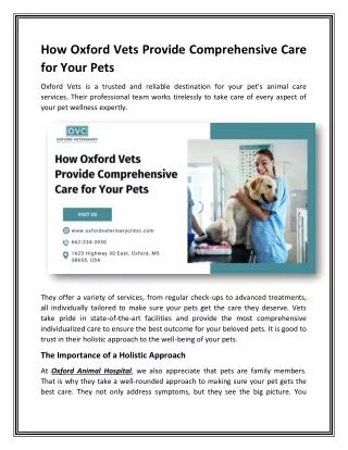 How Oxford Vets Provide Comprehensive Care for Your Pets