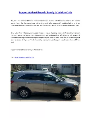 support adrian edwards family in vehicle crisis
