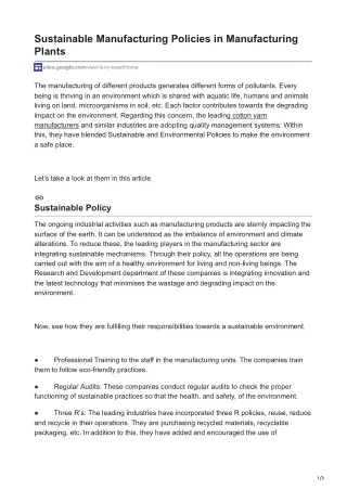 Sustainable Manufacturing Policies in Manufacturing Plants