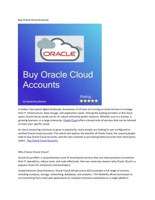 Buy Oracle Cloud Accounts