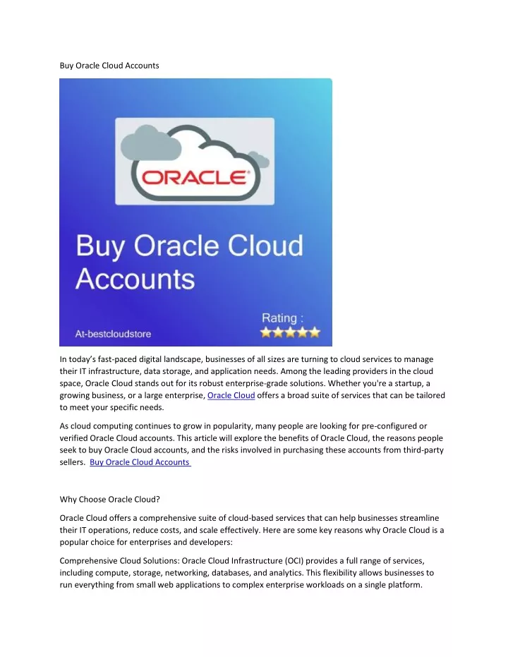 buy oracle cloud accounts