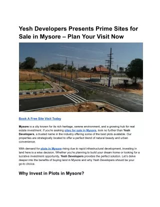 Yesh Developers Presents Prime Sites for Sale in Mysore – Plan Your Visit Now