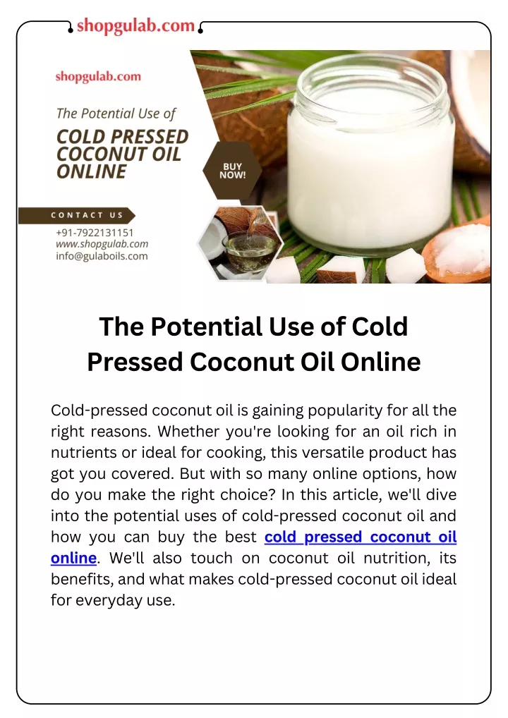 the potential use of cold pressed coconut