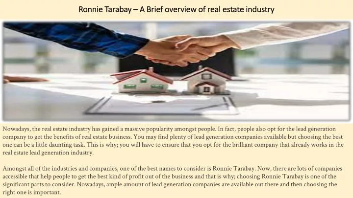 ronnie tarabay a brief overview of real estate industry