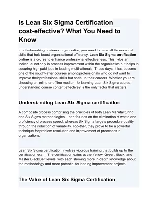 Lean Six Sigma Certification Cost: Online Learning Value