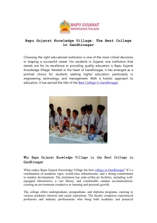 Discover Bapu Gujarat Knowledge Village: The Best College in Gandhinagar