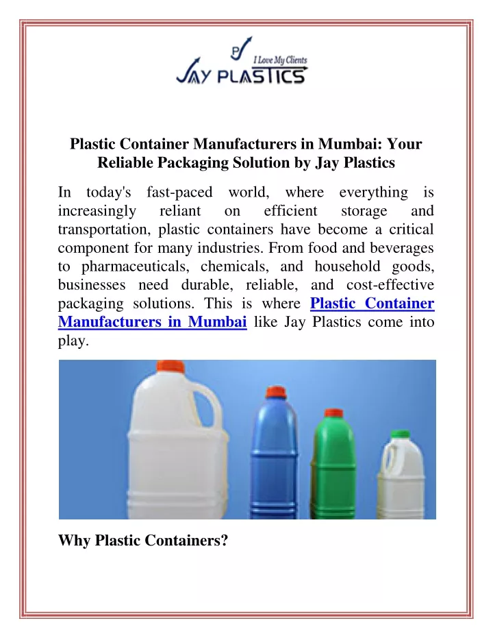 plastic container manufacturers in mumbai your