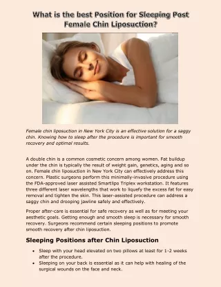 What is the best Position for Sleeping Post Chin Liposuction