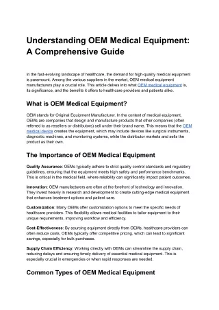 Understanding OEM Medical Equipment: A Comprehensive Guide