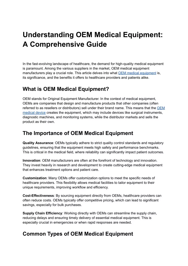 understanding oem medical equipment