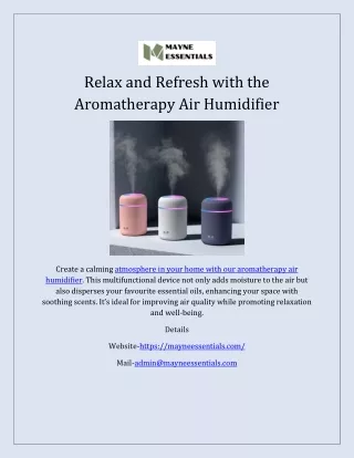 Relax and Refresh with the Aromatherapy Air Humidifier