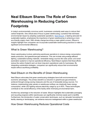 Neal Elbaum Shares The Role of Green Warehousing in Reducing Carbon Footprints