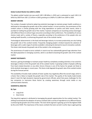 Global Cocktail Market Trends Report | Growth 2024-2029