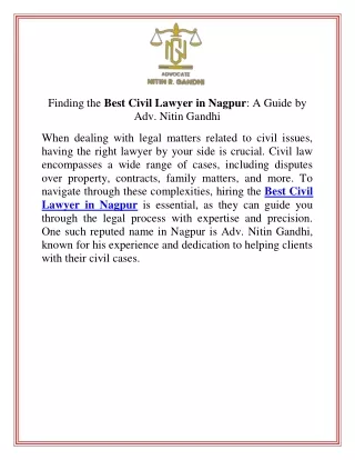 Finding the Best Civil Lawyer in Nagpur A Guide by Adv. Nitin Gandhi