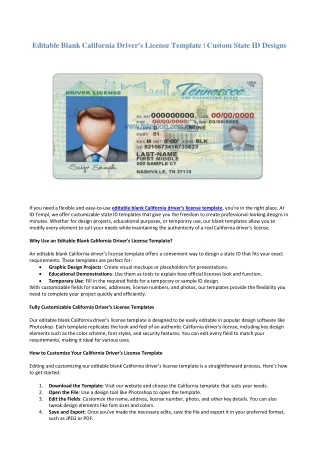 Editable Blank California Driver’s License Template  Custom State ID Designs